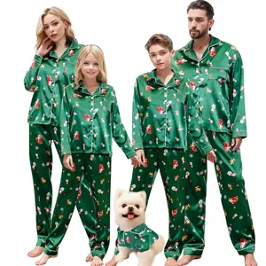 2023 Nova Chegada Tecido Personalizado De Cetim De Algodão Mulheres Homens Kid Família Pijama Combinando Pijama Impresso Pj Pjs Conjunto Para A Mulher Natal