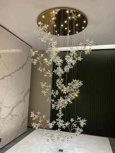 Lustre suspendu en cristal long, lumière suspendue en cristal K9, branche de fleurs, lumière de plafond pour hôtel, salon - Product Image 4