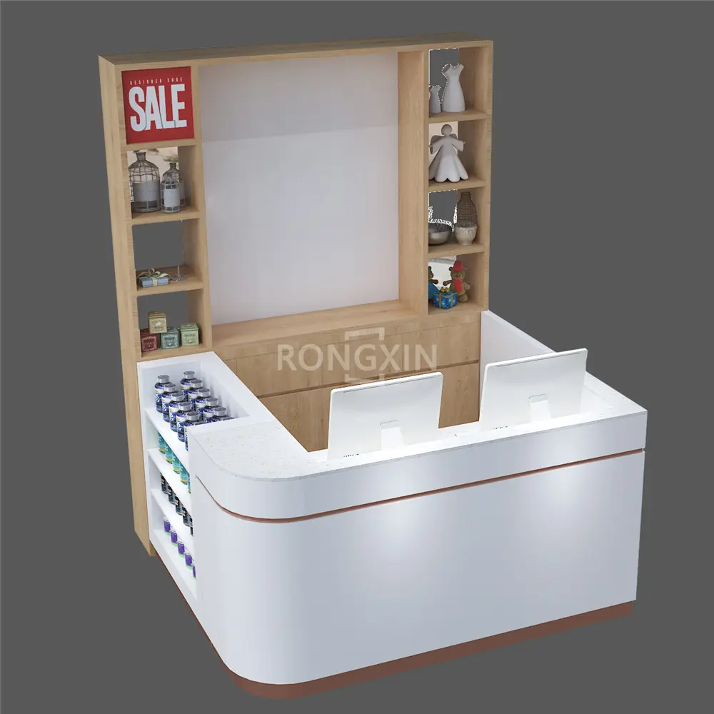 Clothes Shoes Pharmacy Store Interior Display Furniture Decoration Design Mini Table White Marble Cash Counter For Sale