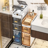 Mueble de Almacenamiento de Plástico de 18 cm con Ranura para Toallas y Ruedas para Baño