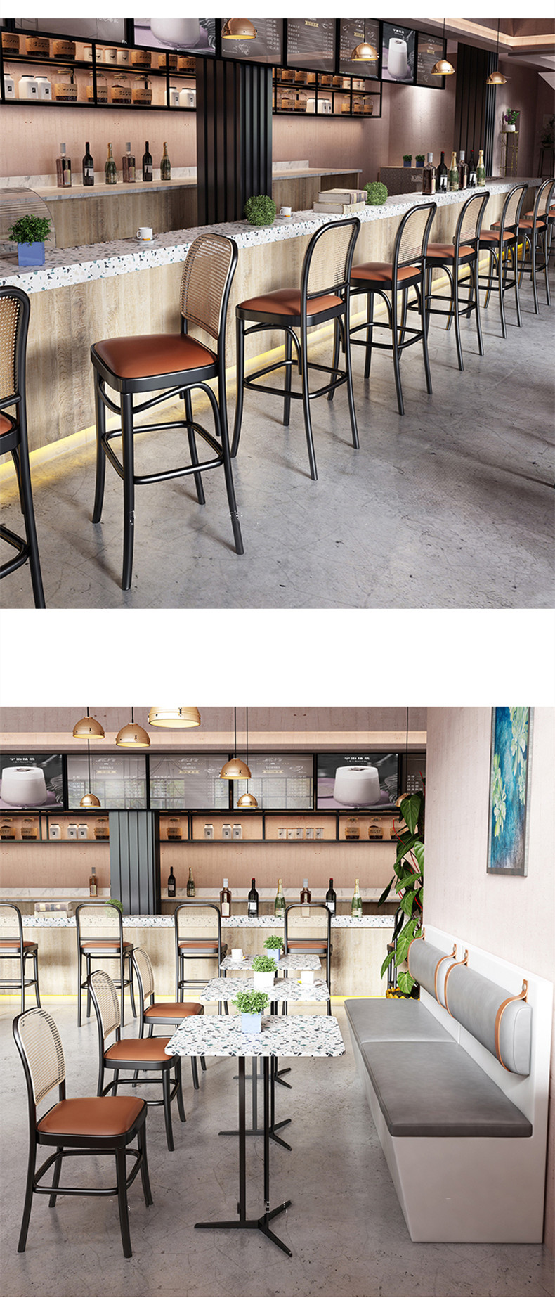 Nordic Modern French Style Solid Wood With Dining Chairs Rattan Backrest Hotel Restaurant Cafe Shop Bar Chair