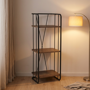 Industrial Metal Frame Storage Book <b>Shelf</b> Wooden Panel Display <b>Unit</b> 3 Tier Organizer for Home Office Living Room Furniture - Product Image 5
