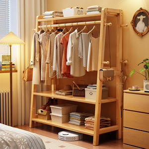 Porte-manteau moderne en bois massif stockage multicouche sur pied pour chambre simple conception de chambre à coucher porte-manteau pour la maison - Product Image 3