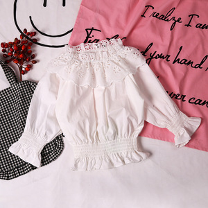 Vestiti a buon mercato Online nuova moda manica a volant cava elegante disegni camicetta per giovane ragazza - Product Image 3