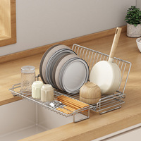 Égouttoir de cuisine pliable en métal sur pied à un niveau pour vaisselle et ustensiles