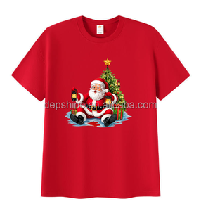 Heavyweight 210g Christmas <strong>T</strong>-<strong>Shirt</strong> Breathable Soft Pure Cotton Santa Claus Print Holiday Party Low MOQ Custom Cotton <strong>Xmas</strong> Tee - Product Image 2