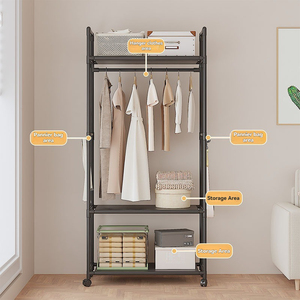 Floor-standing <strong>Simple</strong> Multifunctional Carbon Steel Eco Friendly <strong>Modern</strong> Coat Rack Storage <strong>Shelf</strong> Household Dormitory Clothes - Product Image 1