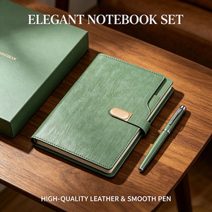 Ensemble de luxe personnalisé en cuir PU, cuir souple au toucher de la peau, ensemble de bloc-notes A5 pratique pour le bureau, journal avec stylo pour les affaires - Product Image 4