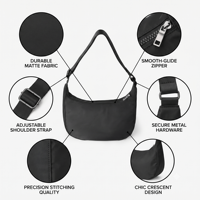 Sac bandoulière personnalisé pour femme, style demi-lune, en nylon ripstop recyclé, lourd et résistant, lavable en machine