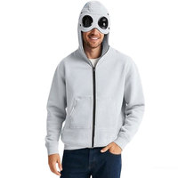 Sweat à capuche unisexe d'hiver avec fermeture éclair, masque pour les yeux intégré, porte-lunettes, doublure en polaire de coton, capuche personnalisée, broderie, respirant, décontracté
