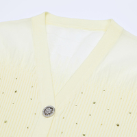 26202 Ensemble Femme de Luxe Nouvelle Collection, Cardigan Tricoté à Empiècements en Maille et Strass Brillants + Jupe Midi, Coupe Ajustée, Style Élégant
