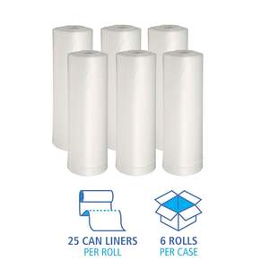 Bolsas para Basura Blancas Boardwalk de 33 Galones, Plástico Biodegradable de Baja Densidad de 0.6 Mil, 25 Bolsas/Rollo, 6 Rollos/Caja - Product Image 6