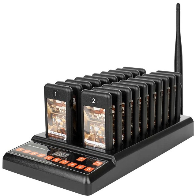 Waterproof Wireless Cafe Buzzer Pager Oil-Resistant Vibration 16 Coasters Paging Guest Calling System Coffee Dessert Burger Shop