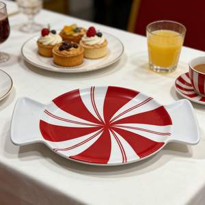 Plateau de service en mélamine de 27 cm en forme de bonbon, à carreaux verts et blancs, avec deux poignées - Product Image 6