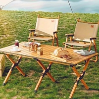 Table pliante Duffy moderne en aluminium et bois pour l'extérieur, couleurs personnalisables, facile à transporter, pour camping, repas, hôtels, pique-niques