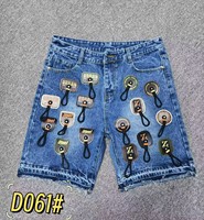 Shorts en jean pour homme GZL005 à 6,98 dollars, style streetwear avec strass et patchs, demi-pantalon en jean déchiré décontracté pour un look urbain