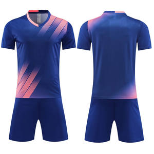Adults Children Low Price Breathable Blue Pink Color Soccer Jerseys Sets Short Sleeve 100% Polyester Quick Dry Unisex Retro - Product Image 5