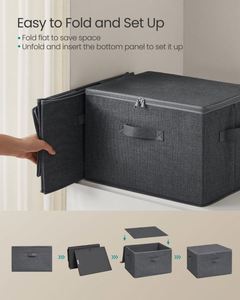 Slate Grey <b>Large</b> Storage <b>Boxes</b> with Lids Foldable Linen Fabric Storage Baskets for Organising Clothes and Toys - Product Image 2