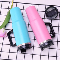 Thermos de voyage en acier inoxydable gravé au laser de style européen de 40 oz (1200 ml) pour adultes, personnalisé, noir, avec poignées