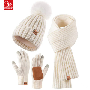 SK Custom Winter Warm Ski Cap with Jacquard <strong>Pom</strong> <strong>Pom</strong> Bobble Knitted Acrylic Leather Patch Logo Travel-Friendly <strong>Beanie</strong> - Product Image 1