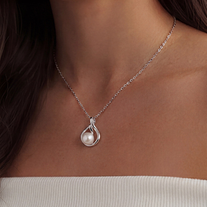 Elegante Collar con Colgante de Perla de Agua Dulce en Plata de Ley S925 con Diseño Curvo y Elegante, Delicado Regalo de Joyería con Perla para Mujer - Product Image 3