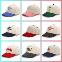 Casquette de baseball HBA54 OEM en velours côtelé blanc et vert, style urbain, broderie tendance, 5 panneaux, visière incurvée bicolore