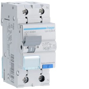 Compatibile con Hager Rcbo 1P+N 6A Curva C 30mA Tipo AC 2M 50Hz 16mm 25mm Prodotto in Francia - Product Image 1
