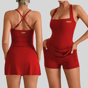 Высокоэластичное быстросохнущее женское теннисное платье со встроенными шортами и бюстгальтером, спортивное платье для занятий йогой и фитнесом - Product Image 1