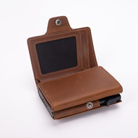 Dompet logam aluminium pemblokir RFID pria, Minimalis, dompet kulit PU kustom, kancing pemegang kartu kredit, kantung uang Pop-up