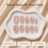 Faux ongles à presser T1884 Kaixin Factory, finition nacrée brillante, courts, ovales, avec accents papillon pastel, pour nail art français - Fournisseurs