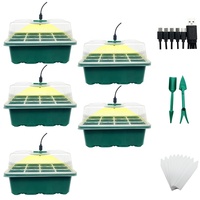 Kit de démarrage de semis 5 pièces 12 cellules avec lampe de culture, dôme d'humidification et base pour la culture en serre de blé hydroponique