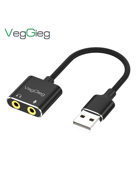 VegGieg External USB Sound Card USB to Dual 3.5mm Audio Adapter Separate Headphone Microphone Jack Plug and Play No Driver