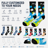 Chaussettes de sport à logo personnalisable, imprimées numériquement à 360 degrés, en polyester/nylon/coton/bambou/laine, séchage rapide