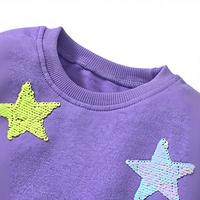 Robe pull décontractée pour filles, violette, à manches longues et col rond, avec patch étoile à paillettes et ourlet à volants en tulle, style princesse, longueur genou, ODM