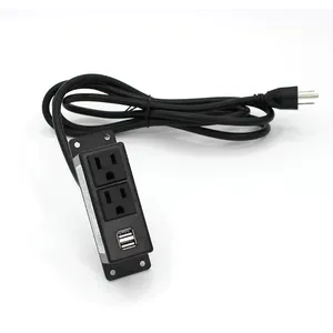 BY213 US/Canada power 2 outlets strip sockets for table top desktop headboard furniture with USB surface mount install