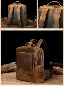 جلد طبيعي 14 بوصة كمبيوتر محمول على ظهره للماء حقيبة ظهر مدرسية من الجلد حقيبة السفر.