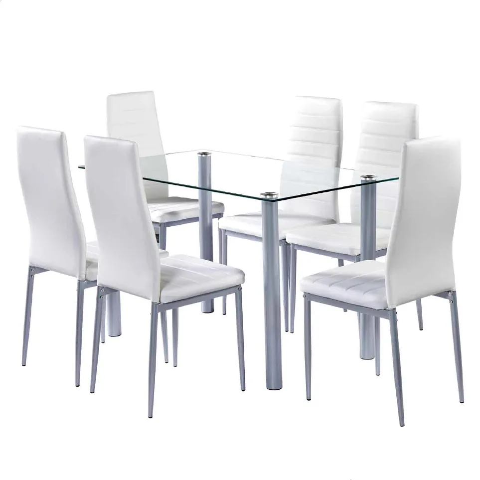 Campione gratuito Nordic bianco sala da pranzo tavolo da pranzo mobili set 6 sedie g;ass tavolo da pranzo e sedie in pelle