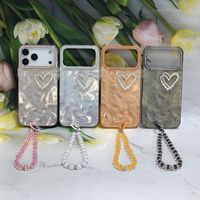 Étui de téléphone luxueux pour iPhone 16 17 Promax, coque de protection en perles électro-plaquées en forme de cœur avec cordon