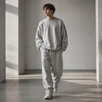 Pantalon de jogging pour homme en molleton de coton gris, jacquard texturé, coupe ample et décontractée, taille mi-haute, style sportif
