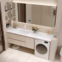 Ensemble de meuble-lavabo double personnalisable à poser au mur, style crème, en MDF, pour salles de bain d'appartements, d'hôtels et de villas