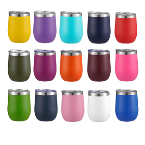 Tasses à vin sans pied à double paroi DD3892 avec couvercles pour cocktails à café Champaign Gobelets à vin en acier inoxydable isolés de 12oz - Product Image 6