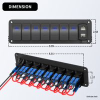 Panneau de commande à interrupteur LED universel 12V pour voiture tout-terrain 24V IP65 ON-OFF à bascule 20A double USB marine/bateau LED bleue aluminium autocollant DIY