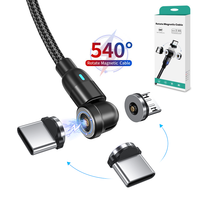 FOYUN Kabel Charger Cepat 3-in-1 Magnetik Berputar 540 Derajat dengan Jalinan Nilon, Tipe-C untuk Pengisian Daya Ponsel 1m/2m Bersertifikasi CE & ROHS