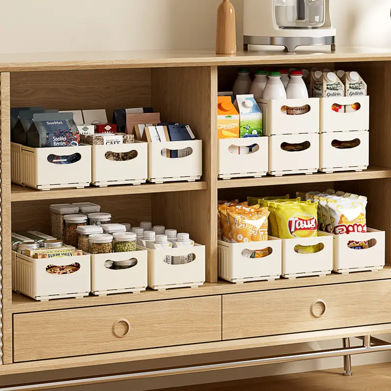 ตู้ญี่ปุ่น Sundry Organizer ซ้อนกันได้ตู้เย็นห้องครัวกล่องเก็บอาหารวัสดุ PP ลิ้นชักขยายสก์ท็อป Organizer
