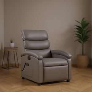 Sillón Reclinable de Masaje en Cuero Sintético Gris Medio, Estructura Metálica, Operación con Botones, Diseño Contemporáneo - Product Image 2