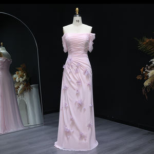 Sharon mengatakan SF313 elegan Pink Satin Ruffles 3D bunga bahu lantai gaun malam Formal pernikahan gaun pesta <span class=keywords><strong>Prom</strong></span> tamu - Product Image 2