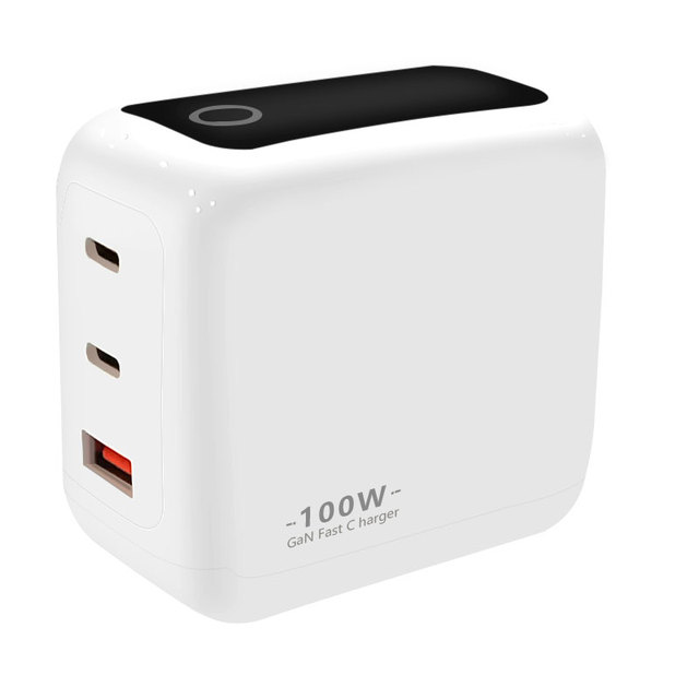 100W 2-Port Type-C & 1-Port USB PD GaN Fast Charger with Display Screen for Laptop Phone Tablet Quick Charging Electric