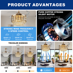 <span class=keywords><strong>Ventilateur</strong></span> de plafond moderne en cristal invisible avec lumière LED 72W, <span class=keywords><strong>ventilateur</strong></span> <span class=keywords><strong>lustre</strong></span> or noir pour chambre à coucher, salon, télécommande 110V 220V - Product Image 4