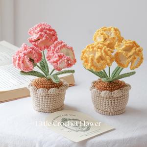 Maceta de Flores de Carnation Tejidas a Crochet, 1 Ramo de Flores Artificiales Decorativas para Decoración del Hogar, Bodas, para el Día de San Valentín - Product Image 1