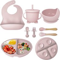 Ensemble d'alimentation pour bébé en silicone personnalisé OEM ODM : assiette à ventouse compartimentée, bavoir, bol, tasse à paille, cuillère et fourchette pour nourrissons et tout-petits